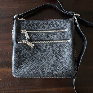 Cole Haan Black Pebbled Leather Crossbody Bag Burnished Nickel Accents EUC $198